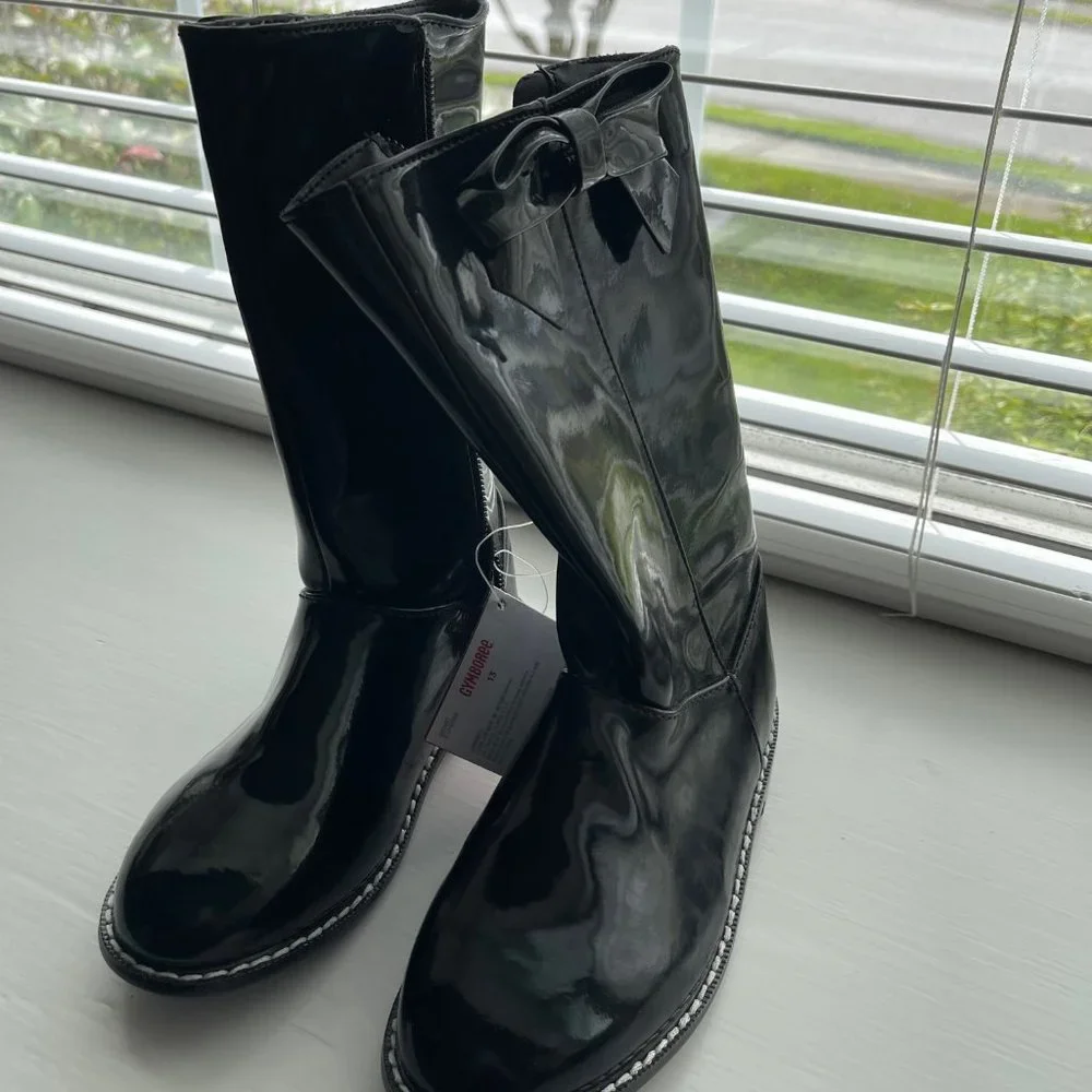 New Gymboree Girls Black Patent Boots Size Youth 13
